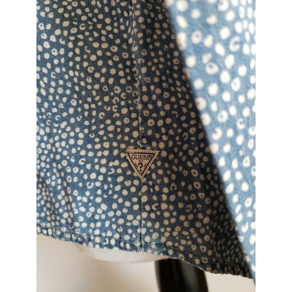Guess 1981 Denim Top Womens XS Blue Polka Dot Shirt 100% Cotton Chambray Long - Picture 6 of 12